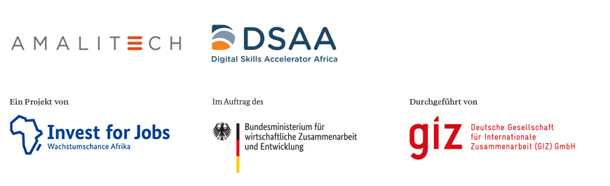 Logobanner Amalitech, DSAA, Invest for Jobs, BMZ und GIZ