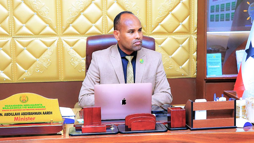 Der Digitalminister von Somaliland, Abdillahi Aareh, bei einer Sitzung. 